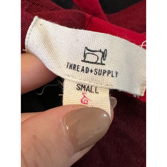 Thread and Supply Red Black Flannel Button Down Longsleeve Top Size Small - Picture 3 of 3